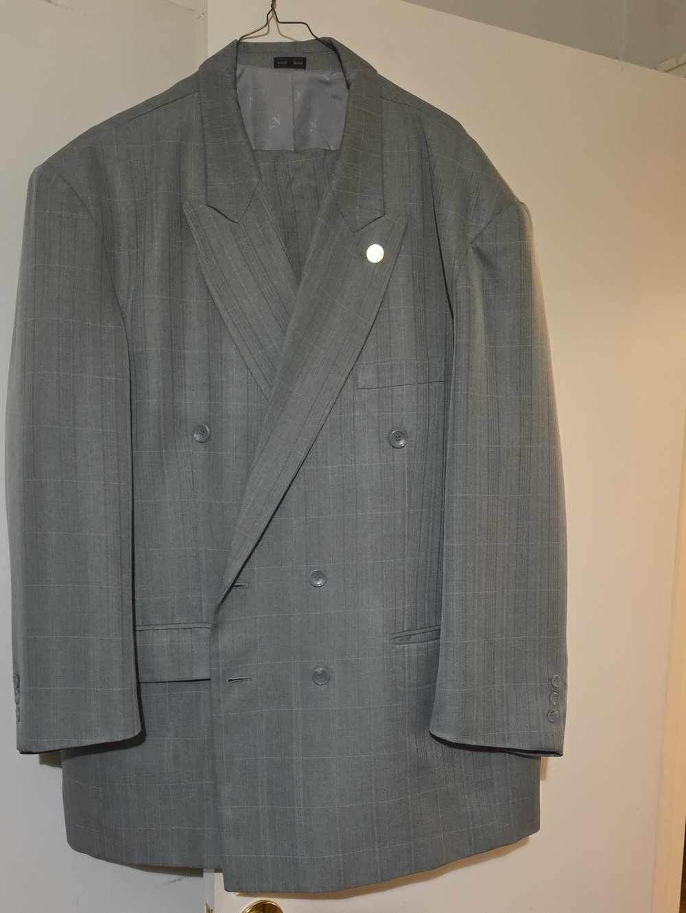 Men's Double-Breasted Windowpane Suit Jacket in Gray